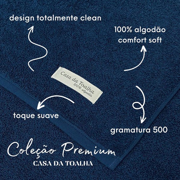 Jogo de Toalha Premium - 100% Algodão Comfort Soft - Gramatura 500 Azul
